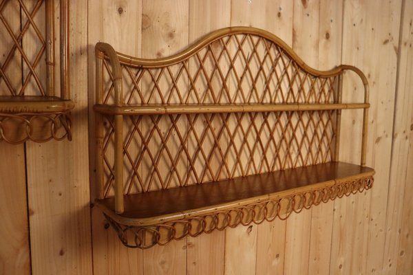 Rattan Wall Shelves attributed to Adrien Audoux & Frida Minet, 1960, Set of 2-KMQ-1816359