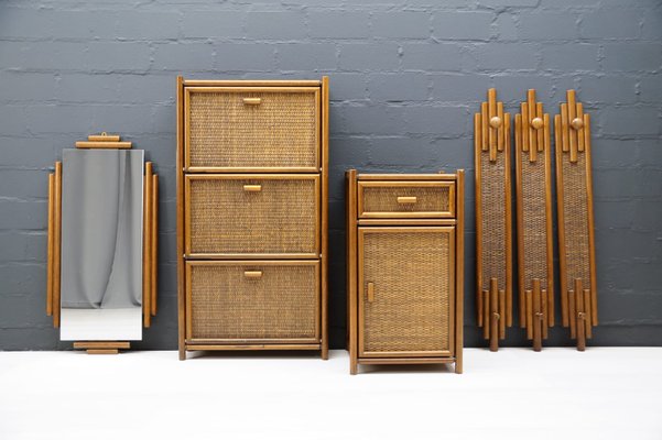 Rattan Wardrobe Set, Italy, 1970s, Set of 6-KQB-1425024