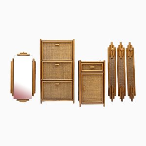 Rattan Wardrobe Set, Italy, 1970s, Set of 6-KQB-1425024