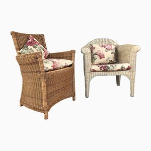 Rattan Wicker Chairs with Cushions, 1960s, Set of 2-WQQ-1417124