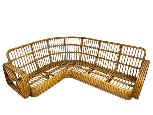 Rattan Wicker Corner Pretzel Sofa, Italy, 1940s-LYQ-1171473