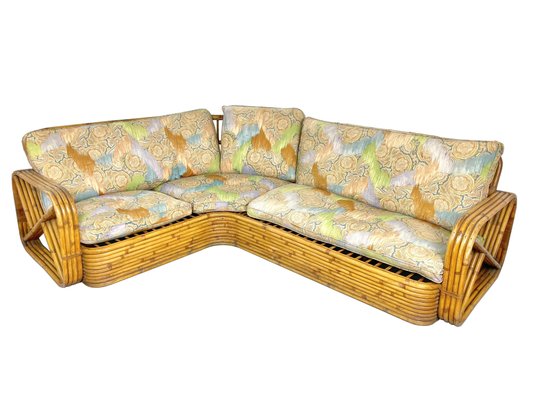 Rattan Wicker Corner Pretzel Sofa, Italy, 1940s-LYQ-1171473