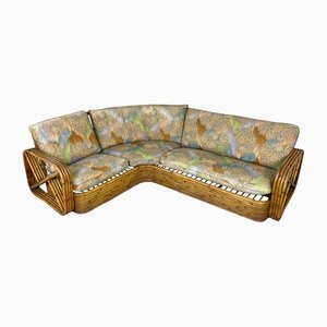 Rattan Wicker Corner Pretzel Sofa, Italy, 1940s-LYQ-1171473