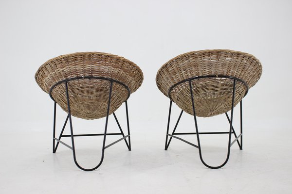 Rattan Woven Basket Chair with Hairpin Legs, 1960s, Set of 2-TZ-1313407