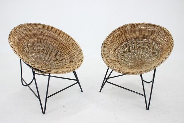 Rattan Woven Basket Chair with Hairpin Legs, 1960s, Set of 2-TZ-1313407