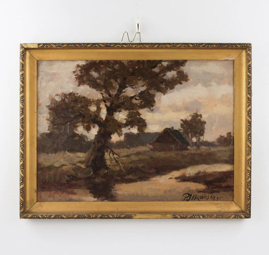 Рauls Jedrovičs, Rural Landscape, 1943, Oil on Cardboard, Framed