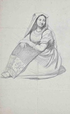 Raymond Balze, Woman, Original Pencil Drawing, Mid-19th Century-ZCI-1389128