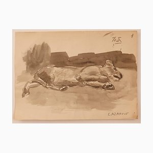 Raymond Cazanove, The Dog, Watercolor on Paper, Mid-20th Century-ZCI-833232