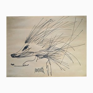 Raymond Moretti, Hedgehog, 1959, Ink, Felt on Paper, Framed-NRC-1786899