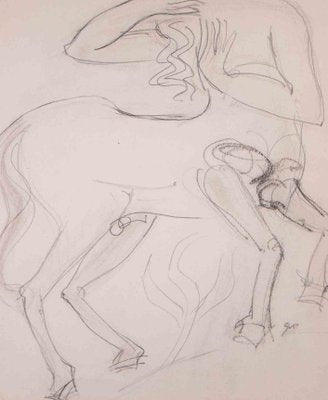 Raymond Veysset, Horseman, Original Carbon Pencil Drawing, Mid-20th Century-ZCI-1394343