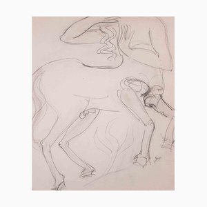 Raymond Veysset, Horseman, Original Carbon Pencil Drawing, Mid-20th Century-ZCI-1394343