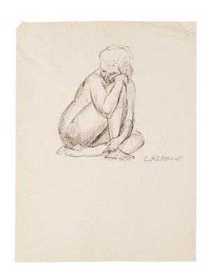 Rayomond Cazanove, Nude, Original Pen on Paper, Mid-20th Century-ZCI-820910