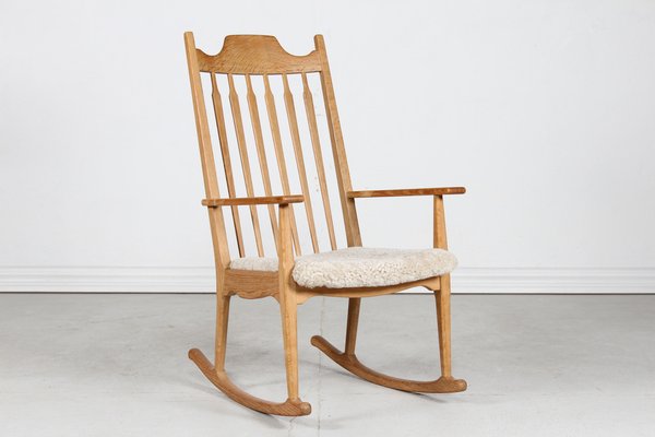 Razor Blade Rocking Chair in Oak and Sheepskin by Henning Kjærnulf for Eg Møbler, 1970s-QQ-1718278