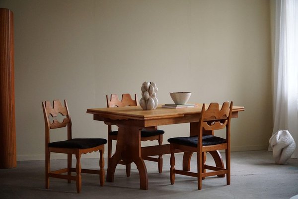 Razorblade Dining Chairs in Oak & Cowhide attributed to Henning Kjærnulf, 1960s, Set of 8-MXF-1761450