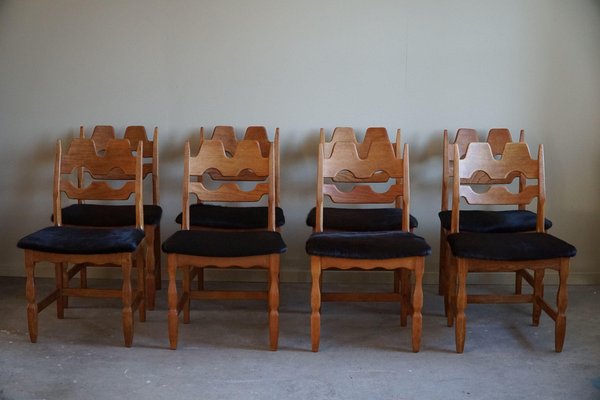 Razorblade Dining Chairs in Oak & Cowhide attributed to Henning Kjærnulf, 1960s, Set of 8-MXF-1761450