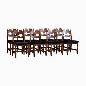 Razorblade Dining Chairs in Oak & Cowhide attributed to Henning Kjærnulf, 1960s, Set of 8-MXF-1761450