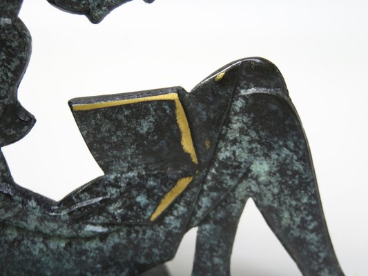 Reading Girl Bookends in Brass with Black-Green Patina, 1950s, Set of 2-EY-975006