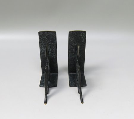 Reading Girl Bookends in Brass with Black-Green Patina, 1950s, Set of 2-EY-975006