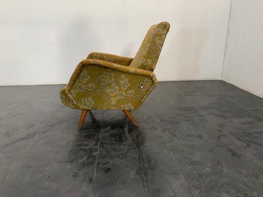 Reclining Armchair with Flower Fabric, 1950s-IJR-1142545