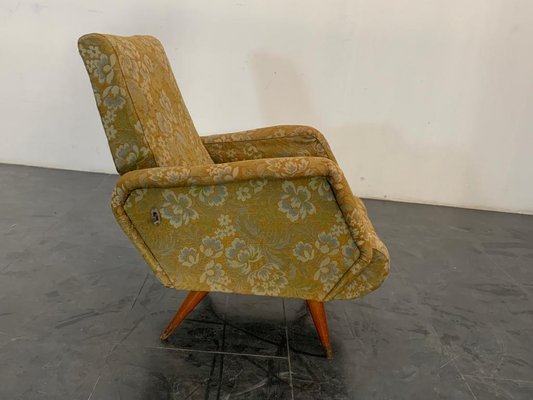 Reclining Armchair with Flower Fabric, 1950s-IJR-1142545