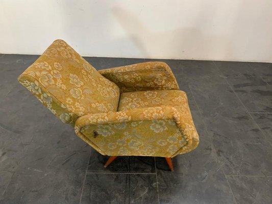 Reclining Armchair with Flower Fabric, 1950s-IJR-1142545