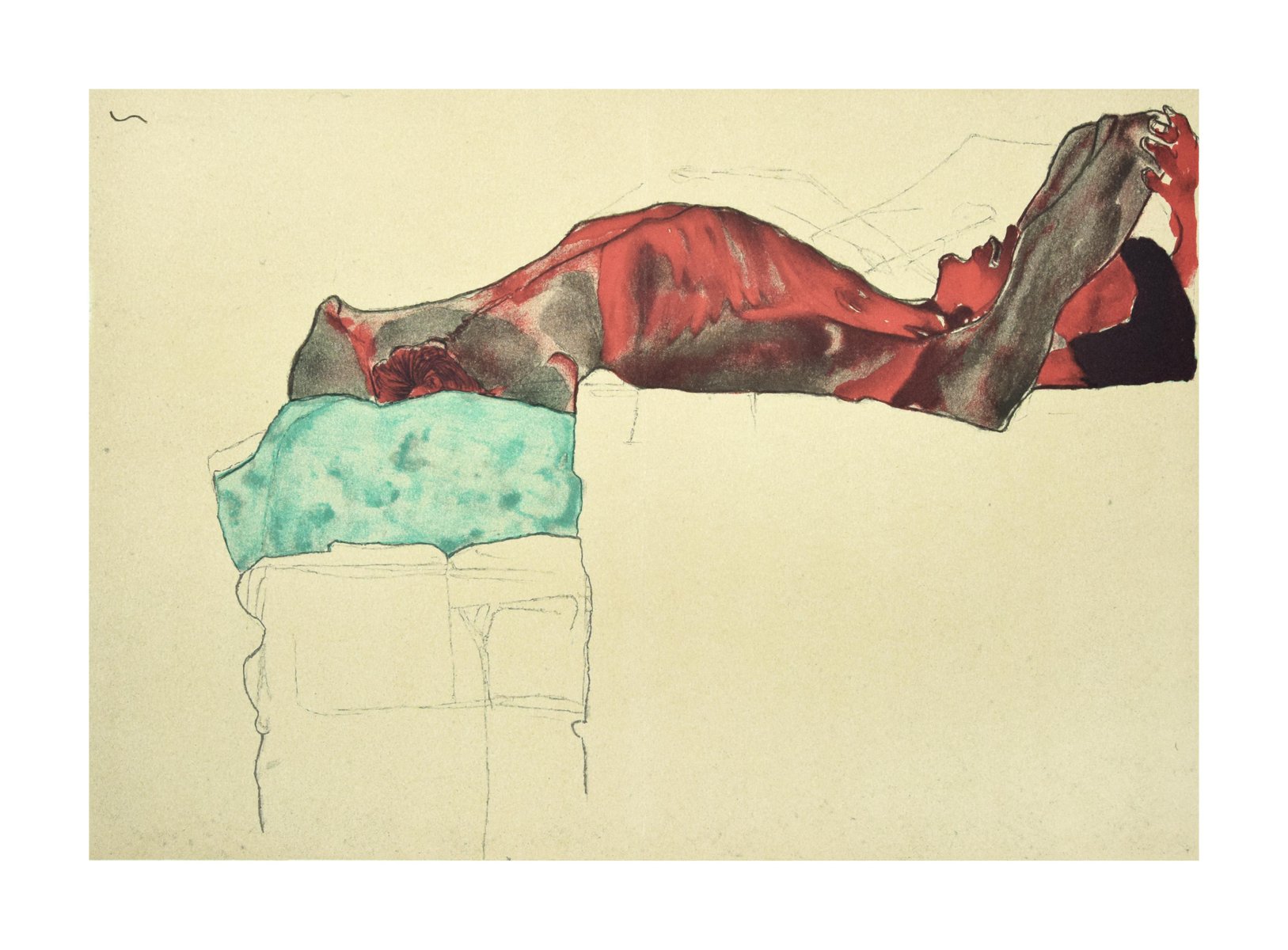 Reclining Male Reclining Male Nude with - 2000s - Lithograph After Egon Schiele