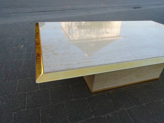 Rectangular 23K Gilded Brass and Travertine Coffee Table, Belgium-AWL-1236023