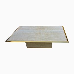 Rectangular 23K Gilded Brass and Travertine Coffee Table, Belgium-AWL-1236023