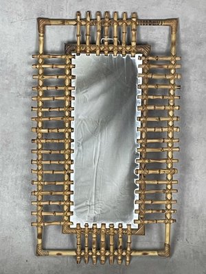 Rectangular Bamboo and Rattan Mirror, Italy, 1950s-SDV-1047891