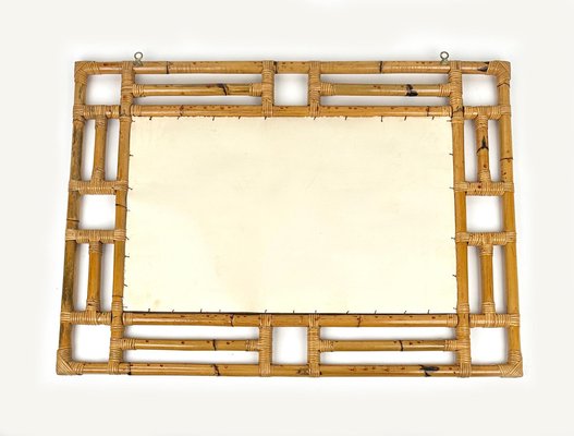 Rectangular Bamboo and Rattan Wall Mirror in the Style of Vivai del Sud, Italy, 1970s-LYQ-1409716