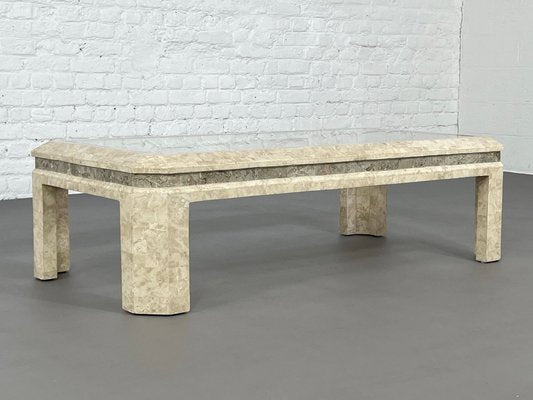 Rectangular Coffee Table in Stone Marquetry and Glass, 1980s-EBV-2032108