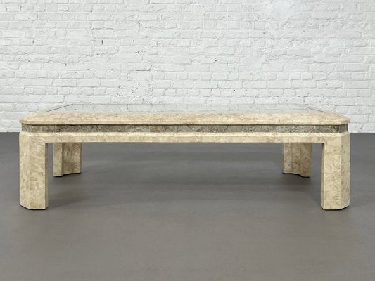 Rectangular Coffee Table in Stone Marquetry and Glass, 1980s-EBV-2032108