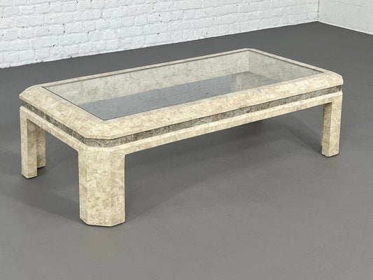 Rectangular Coffee Table in Stone Marquetry and Glass, 1980s-EBV-2032108