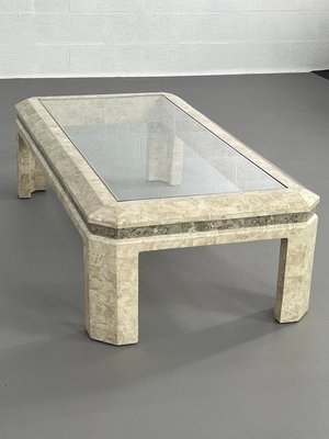 Rectangular Coffee Table in Stone Marquetry and Glass, 1980s-EBV-2032108