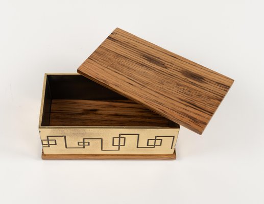 Rectangular Decorative Box in Brass and Wood, 1970s-LYQ-1792752