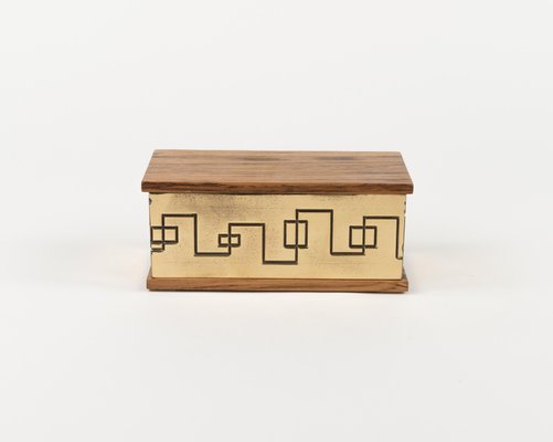 Rectangular Decorative Box in Brass and Wood, 1970s-LYQ-1792752