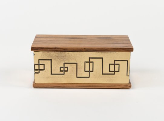 Rectangular Decorative Box in Brass and Wood, 1970s-LYQ-1792752