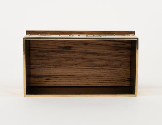 Rectangular Decorative Box in Brass and Wood, 1970s-LYQ-1792752