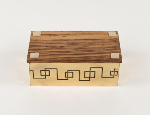 Rectangular Decorative Box in Brass and Wood, 1970s-LYQ-1792752