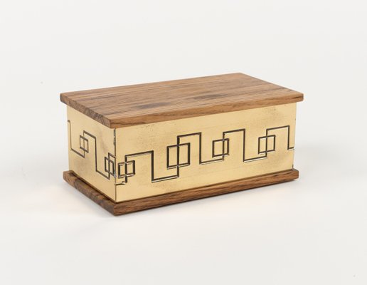 Rectangular Decorative Box in Brass and Wood, 1970s-LYQ-1792752