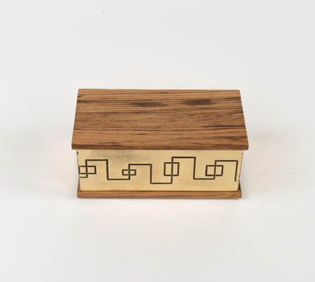 Rectangular Decorative Box in Brass and Wood, 1970s-LYQ-1792752