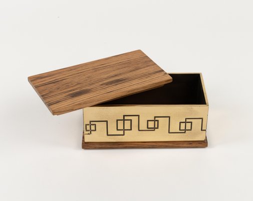 Rectangular Decorative Box in Brass and Wood, 1970s-LYQ-1792752