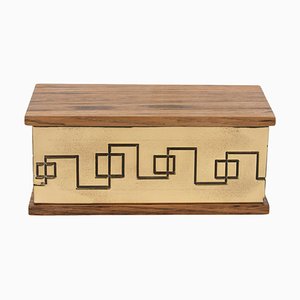 Rectangular Decorative Box in Brass and Wood, 1970s-LYQ-1792752