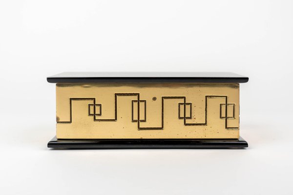 Rectangular Decorative Box in Solid Brass and Lacquered Wood, Italy, 1970s-LYQ-1312821