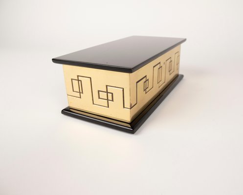 Rectangular Decorative Box in Solid Brass and Lacquered Wood, Italy, 1970s-LYQ-1312821