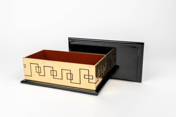 Rectangular Decorative Box in Solid Brass and Lacquered Wood, Italy, 1970s-LYQ-1312821