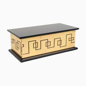 Rectangular Decorative Box in Solid Brass and Lacquered Wood, Italy, 1970s-LYQ-1312821