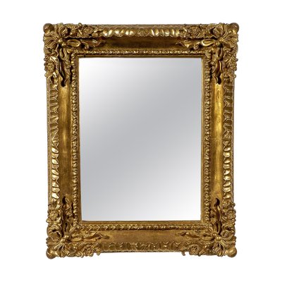 Rectangular Gold Hand-Carved Wooden Mirror, Spain, 1970s-UZ-862832