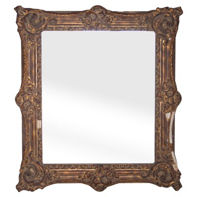 Rectangular Gold Hand Carved Wooden Mirror, Spain, 1970s-UZ-1003989