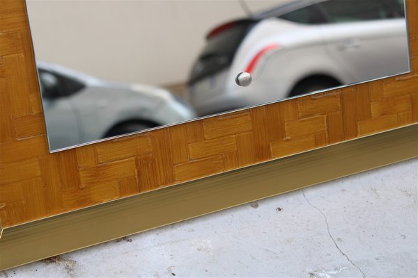 Rectangular Mirror in Straw & Brass from Zevi Arredamenti, Italy, 1970s-EH-956018